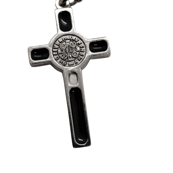 Black enameled Catholic St Benedict cross on cord - Picture 2 of 5